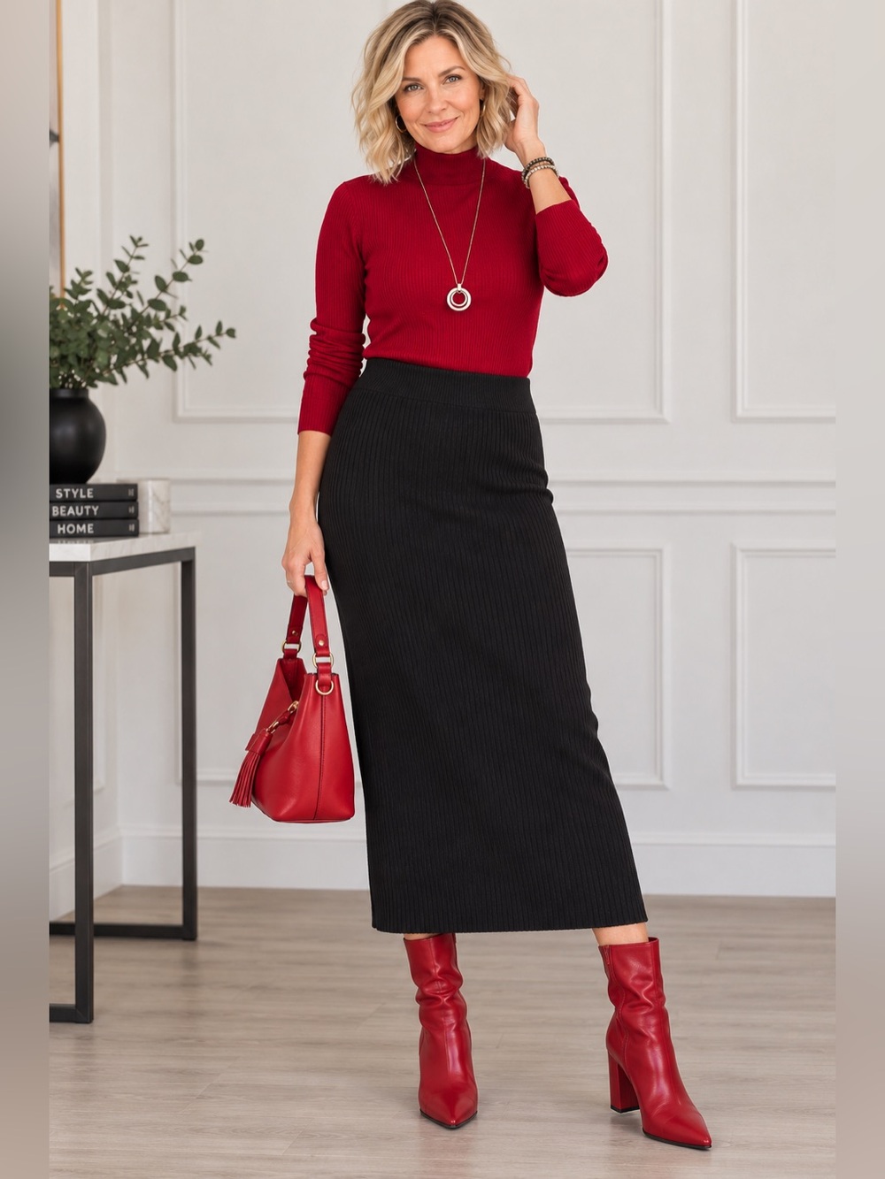 BRUNETTE THE LABEL Elegant Black Knit Ribbed Skirt XXL